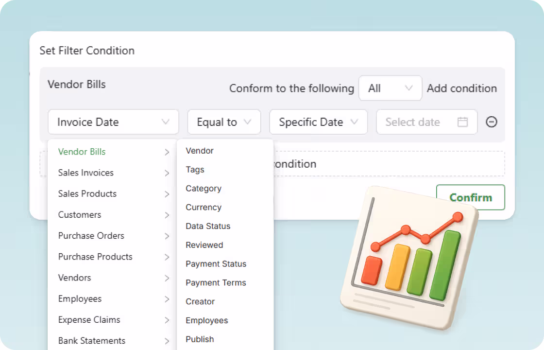 ccMonet reporting filters for local and global financial control