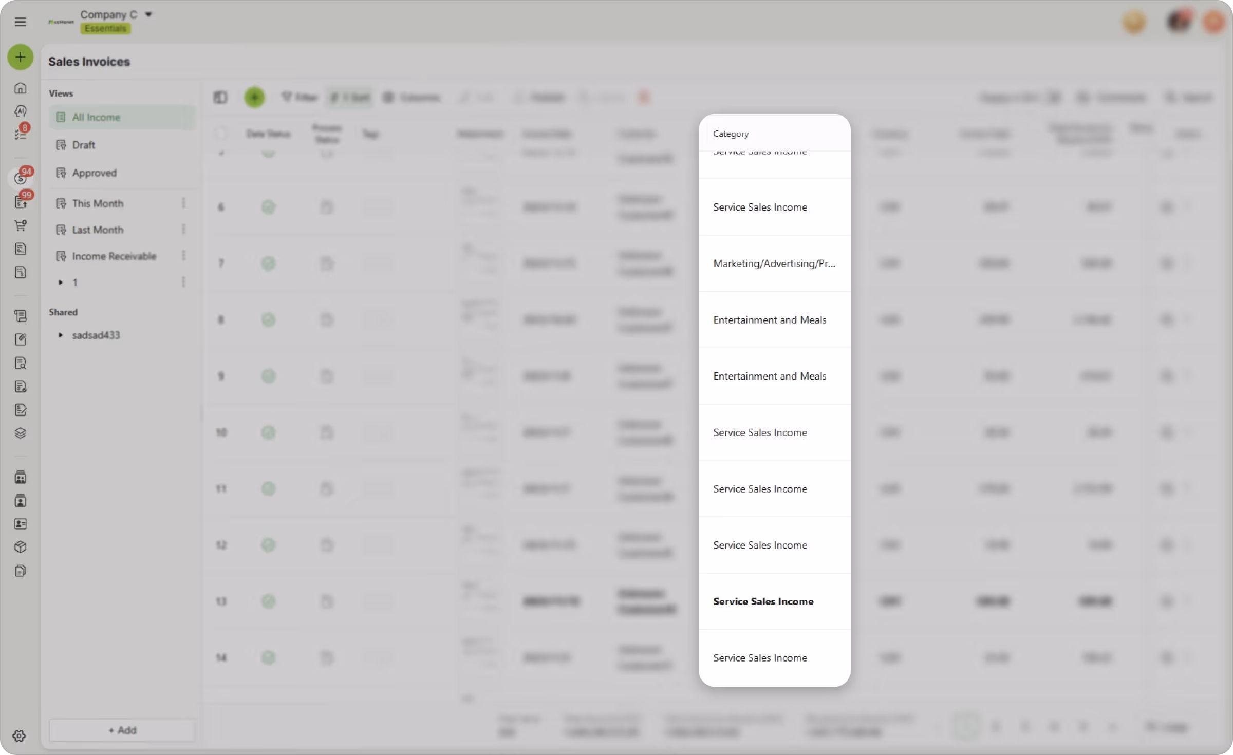 ccMonet automated categorisation view